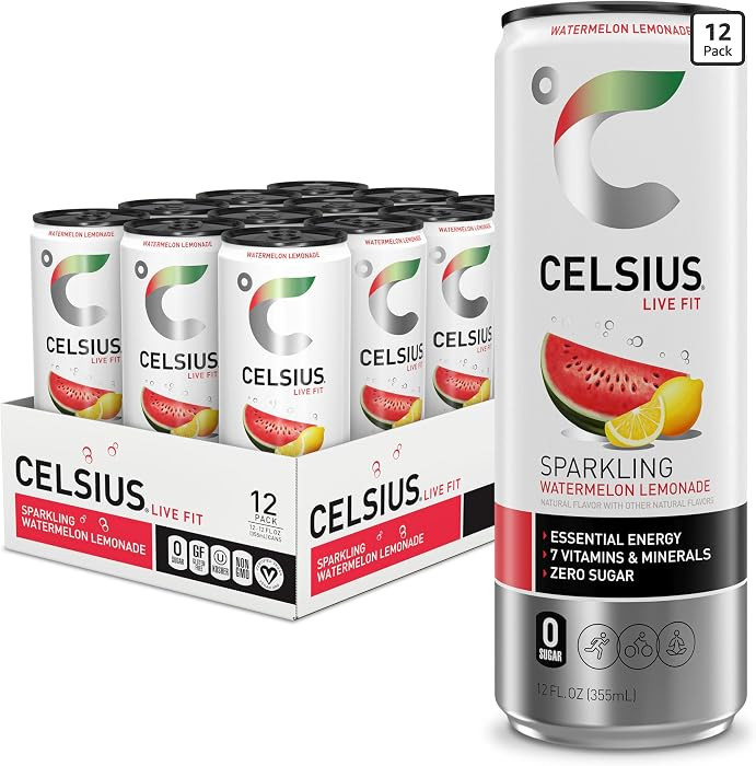 CELSIUS Sparkling Watermelon Lemonade, Sugar Free Energy Drink, 12 Fl Oz (Pack of 12) | Amazon (US)