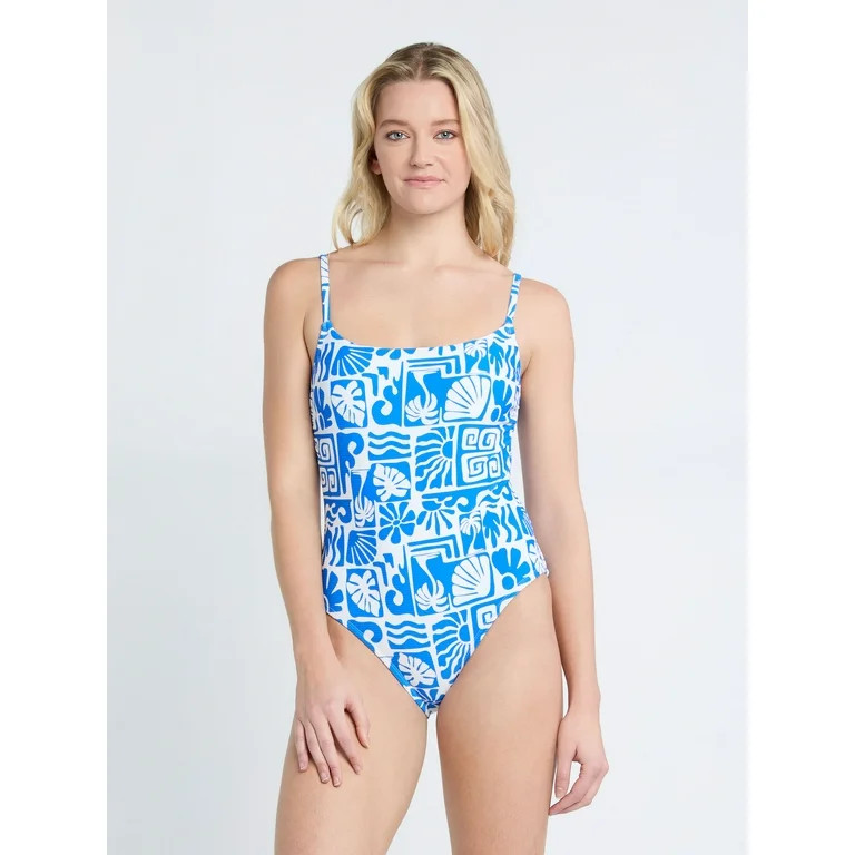 Time and Tru Women's Ribbed Tie Back One Piece Swimsuit with Tie Back, Sizes S-XL - Walmart.com | Walmart (US)