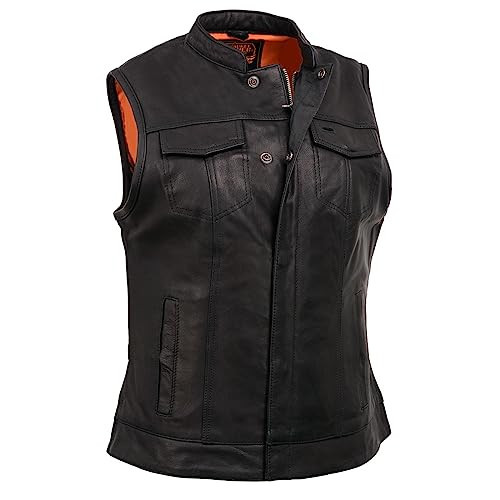Milwaukee Leather MLL4512 Women’s Lashes Black Leather Club Style Motorcycle Rider Vest w/Concealed Closure - X-Large | Amazon (US)