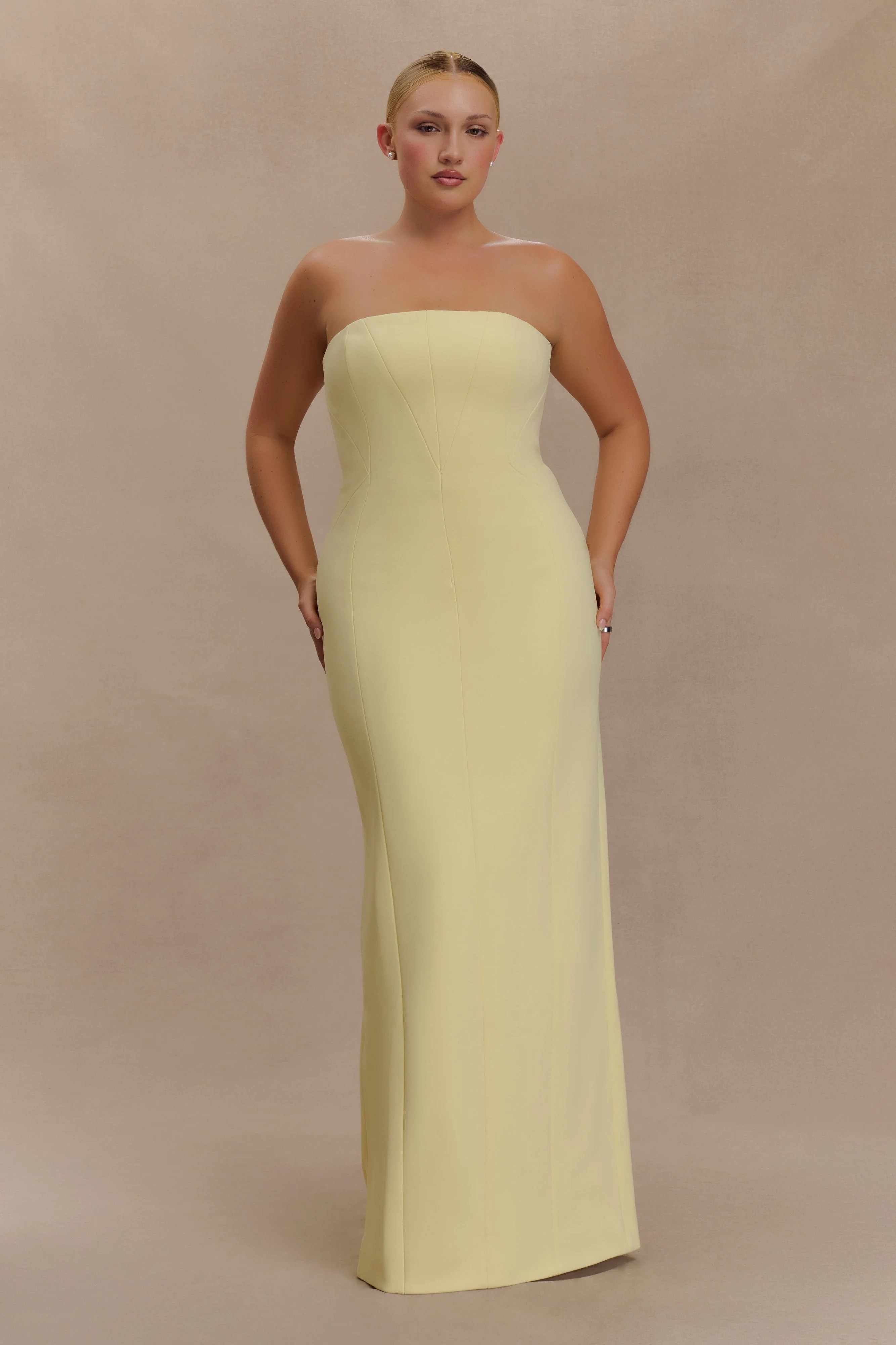 Strapless Crepe Maxi Dress - Lemon | MESHKI US