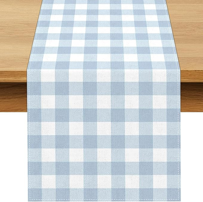 Dusty Blue Gingham Table Runner Blue Checkered Boy Girl Baby Shower Birthday Party Decoration Hom... | Amazon (US)