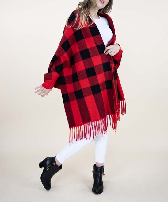 Red Buffalo Check Fringe Dolman Cardigan - Women | Zulily