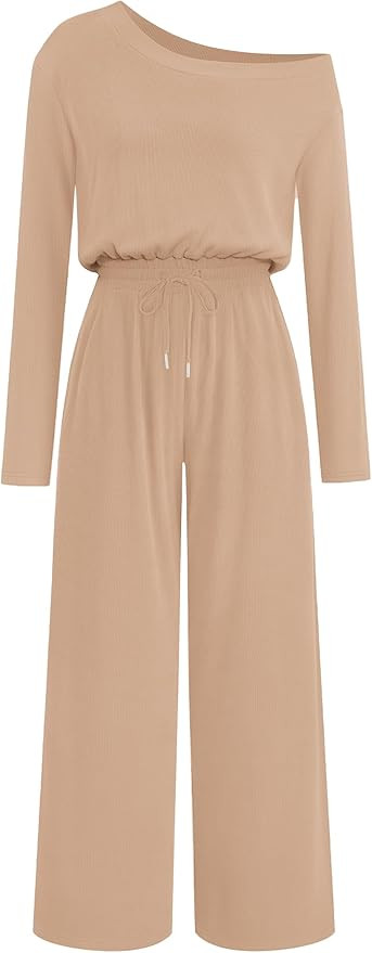 Lazysmile Jumpsuits For Women Dressy Long Sleeve Off Shoulder One Piece Wide Legs Rompers Casual ... | Amazon (US)