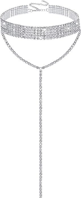 EFTOM Rhinestone Choker Necklaces Silver Sparkly Diamond Choker Crystal Necklace for Women Girls | Amazon (US)