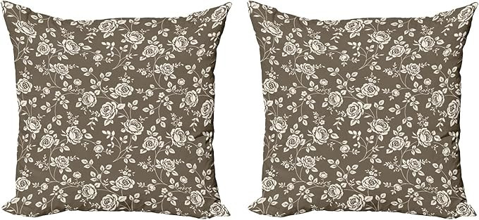 Lunarable Rose Throw Pillow Cushion Cover Pack of 2, Silhouette Pattern of Rose Branches Twig Orn... | Amazon (US)