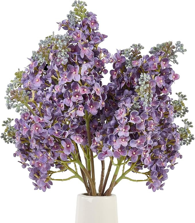4PCS 25.6inch Lilac Artificial Flowers Purple Fake Delphinium Long Stem Silk Real Touch Flower Fa... | Amazon (US)