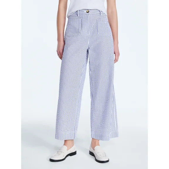 Free Assembly Women's High Rise Cropped Patch Pocket Seersucker Pants, 26" Inseam, Sizes XS-XXL | Walmart (US)