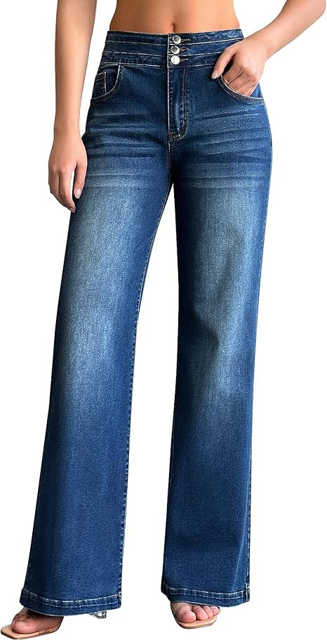 roswear Women's Wide Leg Jeans Casual High Waisted Stretch Baggy Loose Denim Pants | Amazon (US)