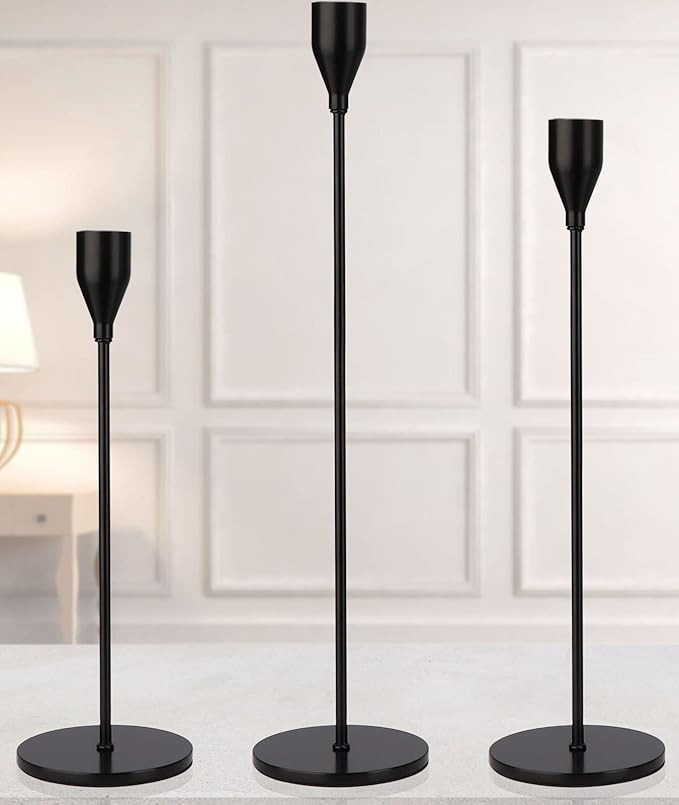 DEVI Black Candlestick Holders 3pcs, Black Taper Candle Holders for Candlesticks, Modern Farmhous... | Amazon (US)