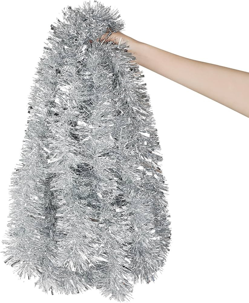 DECORA 33 Feet Silver Tinsel Garland, Christmas Metallic Hanging Tinsel Garland for Xmas Tree Hom... | Amazon (US)
