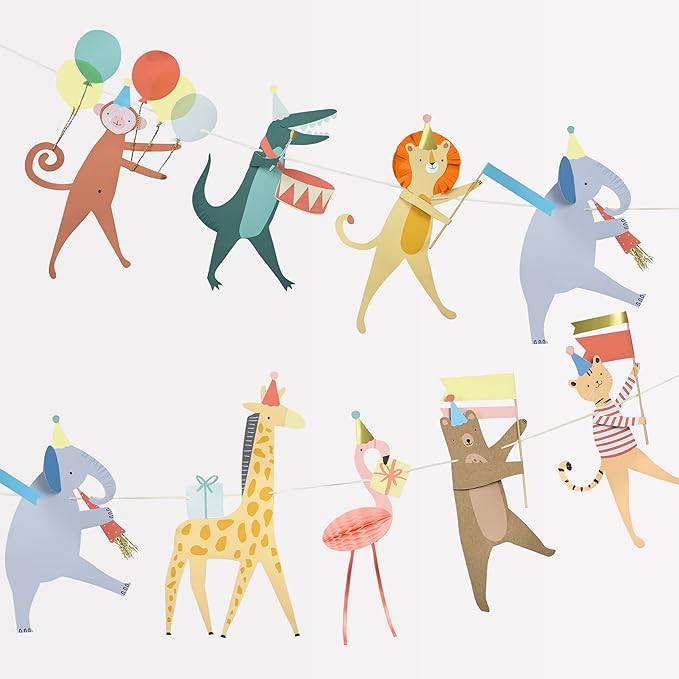 Meri Meri Animal Parade Party Banner (Pack of 1), 10' Strand including Excess Cord, Reusable Meri... | Amazon (US)