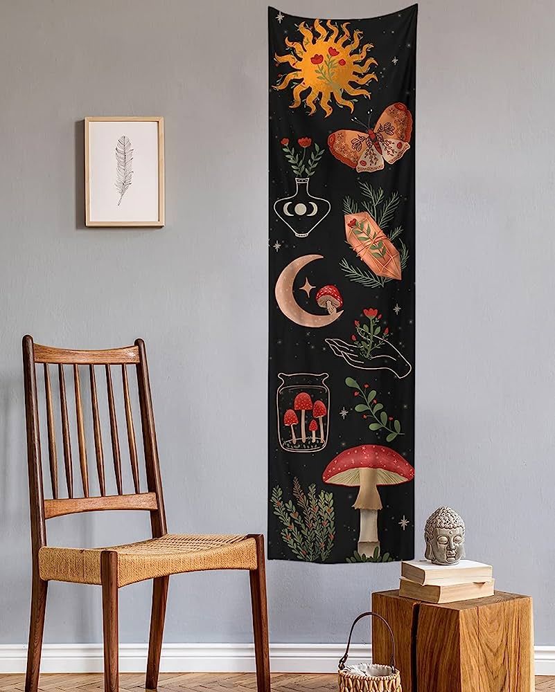 GYW Botanical Mushroom Tapestry Wall Hanging Floral Sun Moon Starry Chart Wall Tapestry Bohemian ... | Amazon (US)