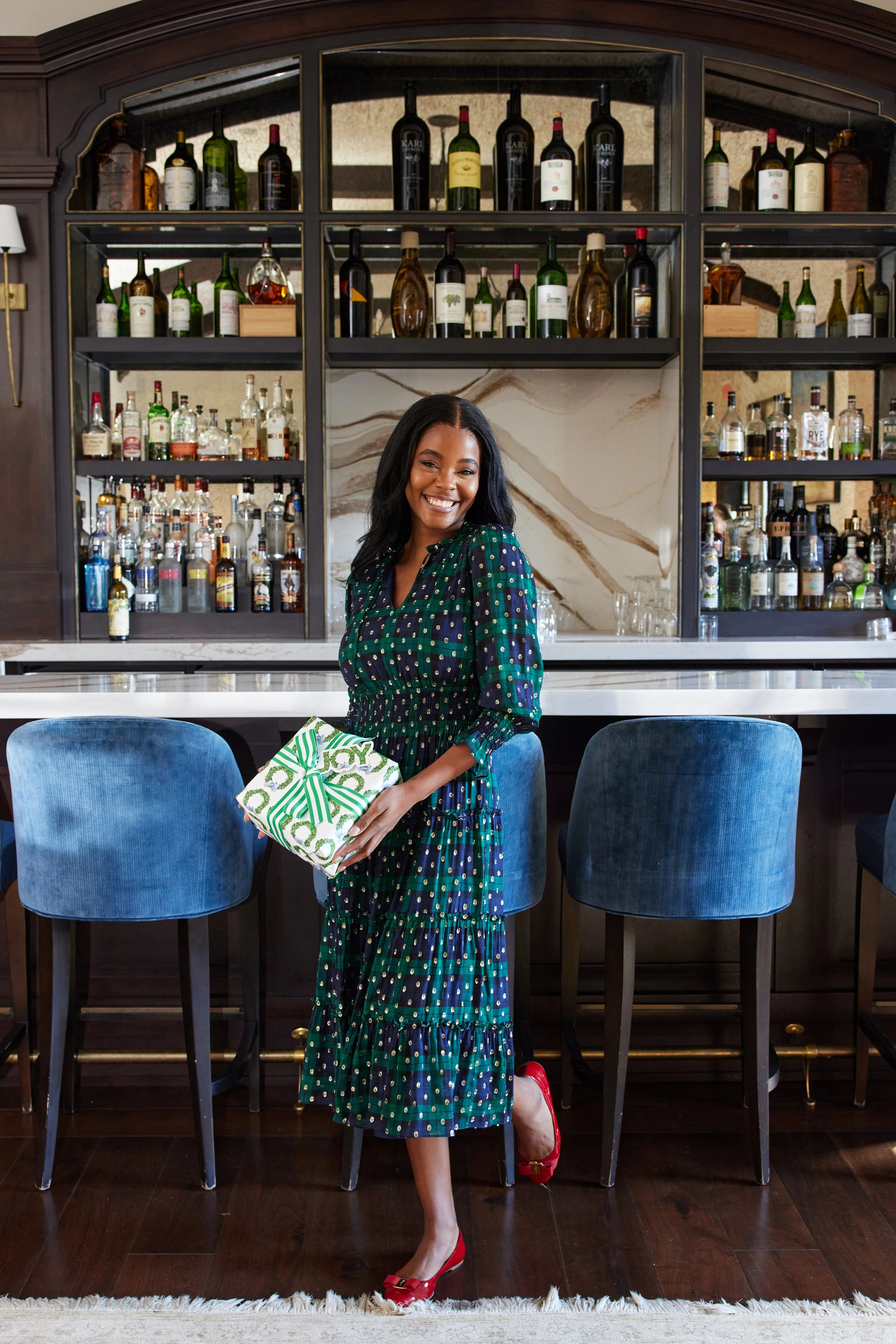 Blackwatch Lurex Clip Dot Smocked Waist Midi Dress | Sail to Sable