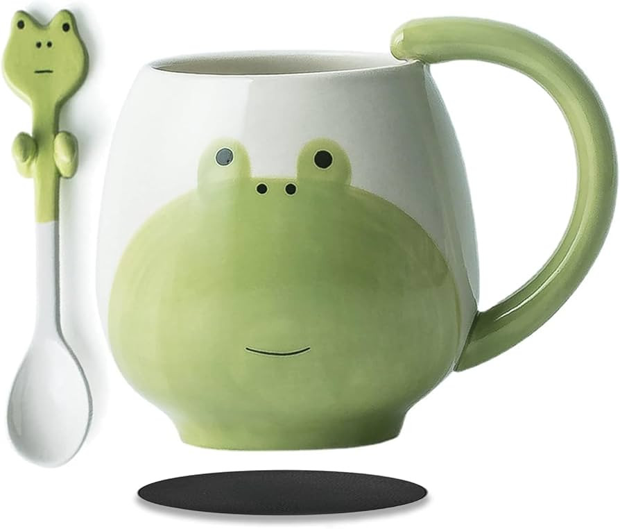 Cute Frog Coffe Mug with Spoon Frogs Print Stuff Gift 420ml Ceramic Tea Coffee Cup Kawaii Frog Mu... | Amazon (US)