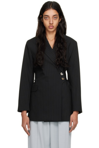 GANNI - Black Stripe Belt Blazer | SSENSE