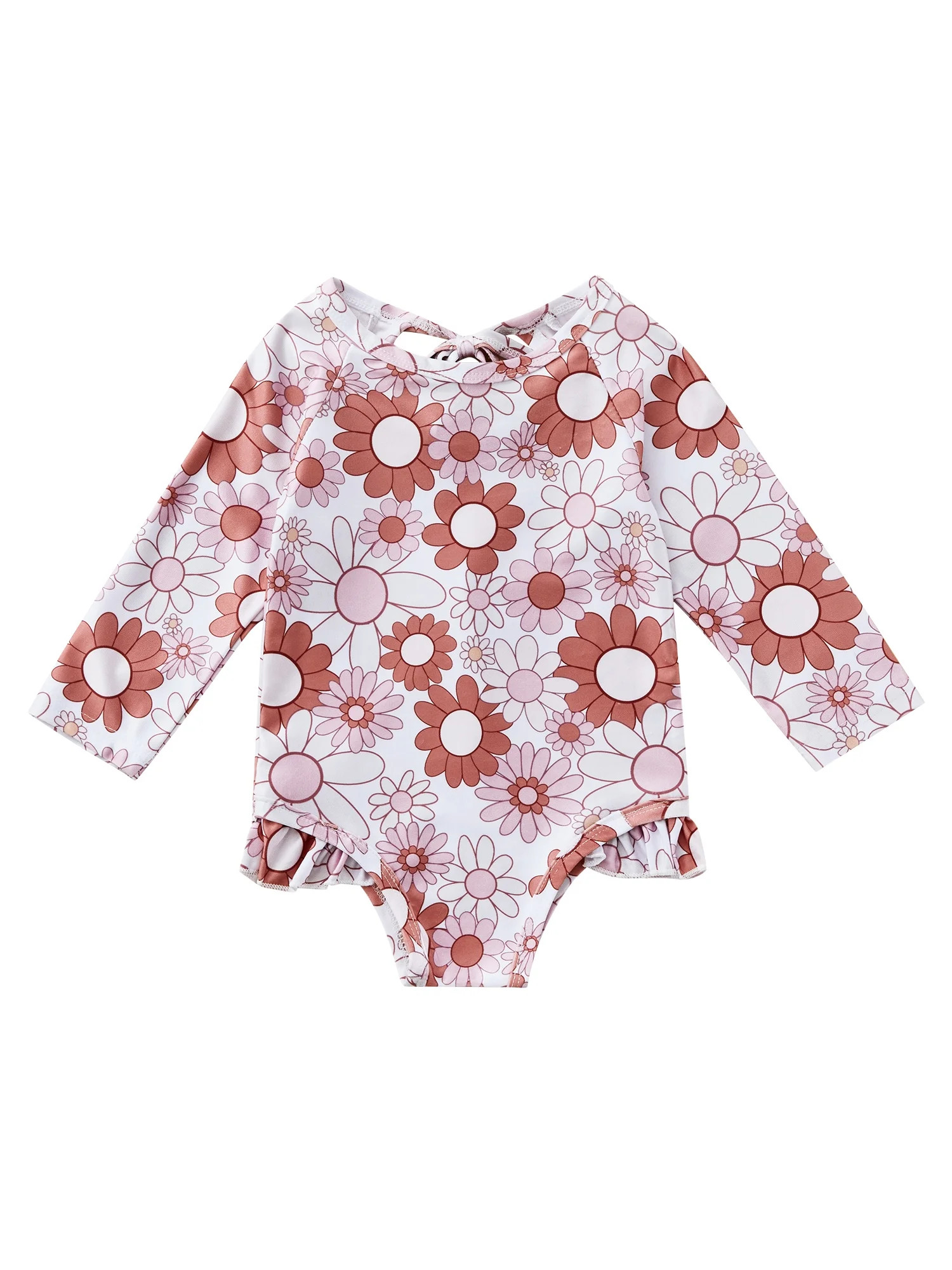 TheFound Toddler Baby Girls One Piece Swimsuit Zip Rash Guard Swimwear Ruffled Long Sleeve Bathin... | Walmart (US)