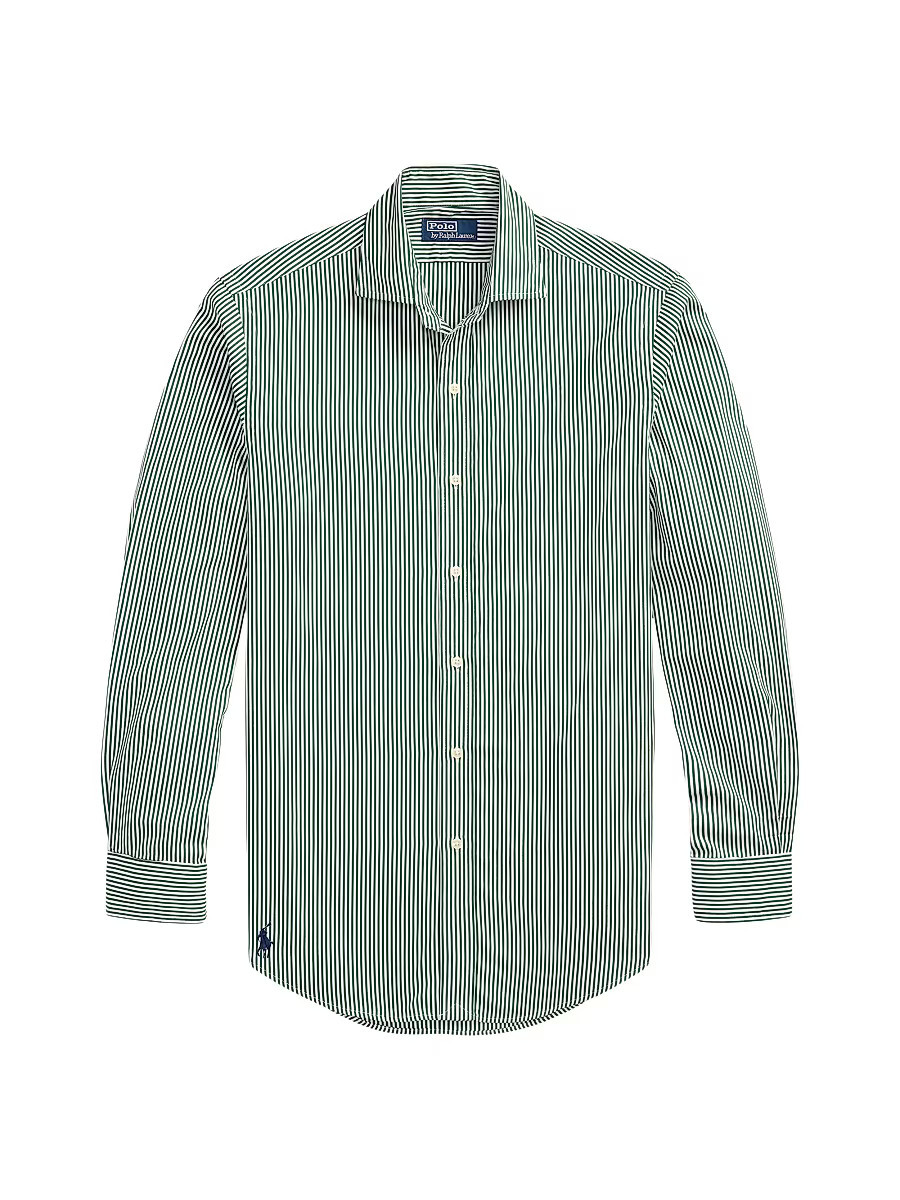 Men's Striped Poplin Button-Front Shirt - New Forest White - Size XS | Saks Fifth Avenue