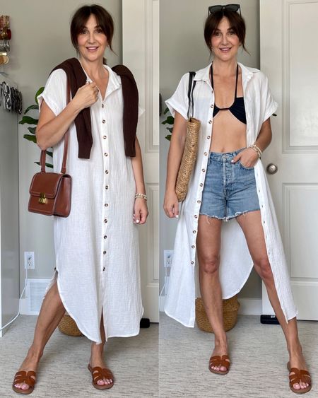 Morning errands to afternoon at the pool outfit idea!
This dress is such a good summer staple, looks so cute belted too! I’m 5’ 7” wearing my usual S
Brown sweater is old but I’ve linked the sandals, both bags and shorts (size down one!)
My bikini top is sold out but you can get a similar look by tying a regular triangle top upside down


#LTKitbag #LTKstyletip #LTKshoecrush
