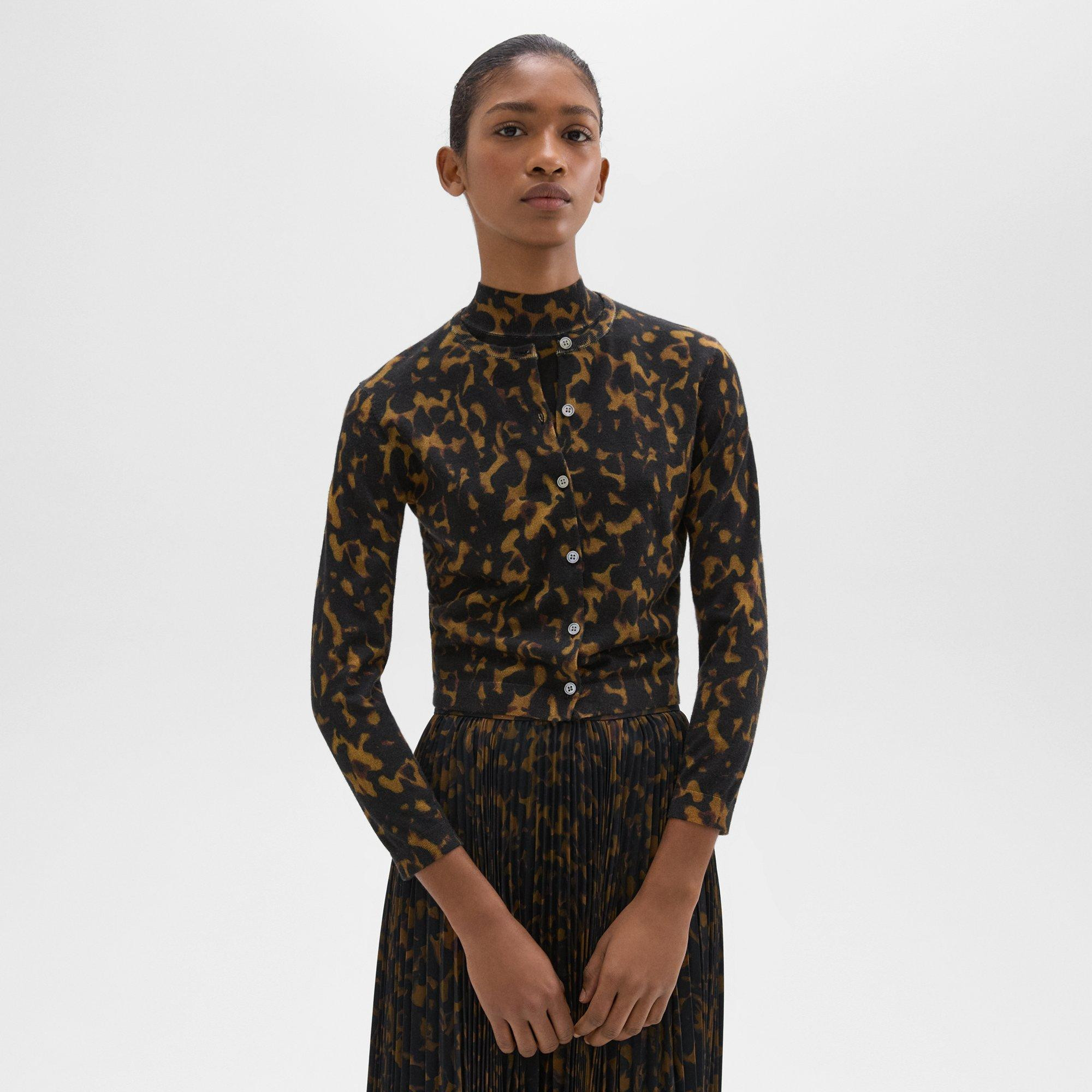 Tortoiseshell Printed Cardigan in Merino Wool | Theory