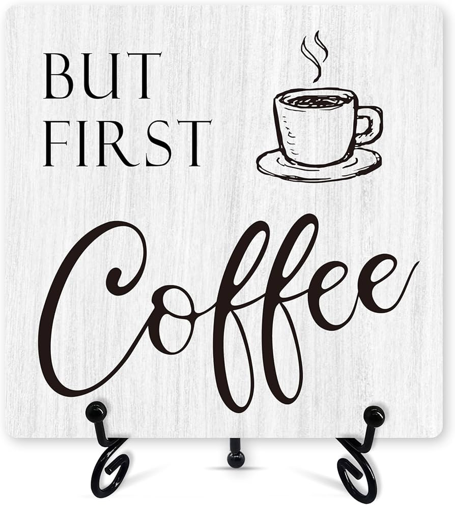 Coffee Sign Desk Decor, But First Coffee Sign With Iron Stand, Coffee Wood Plaque For Coffee Stat... | Amazon (US)