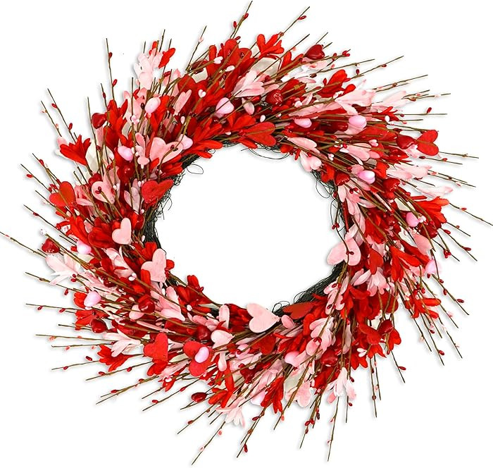 Valentine's Day Wreath for Front Door Valentine Wreath with forsythia Flowers,Pink and red Hearts... | Amazon (US)