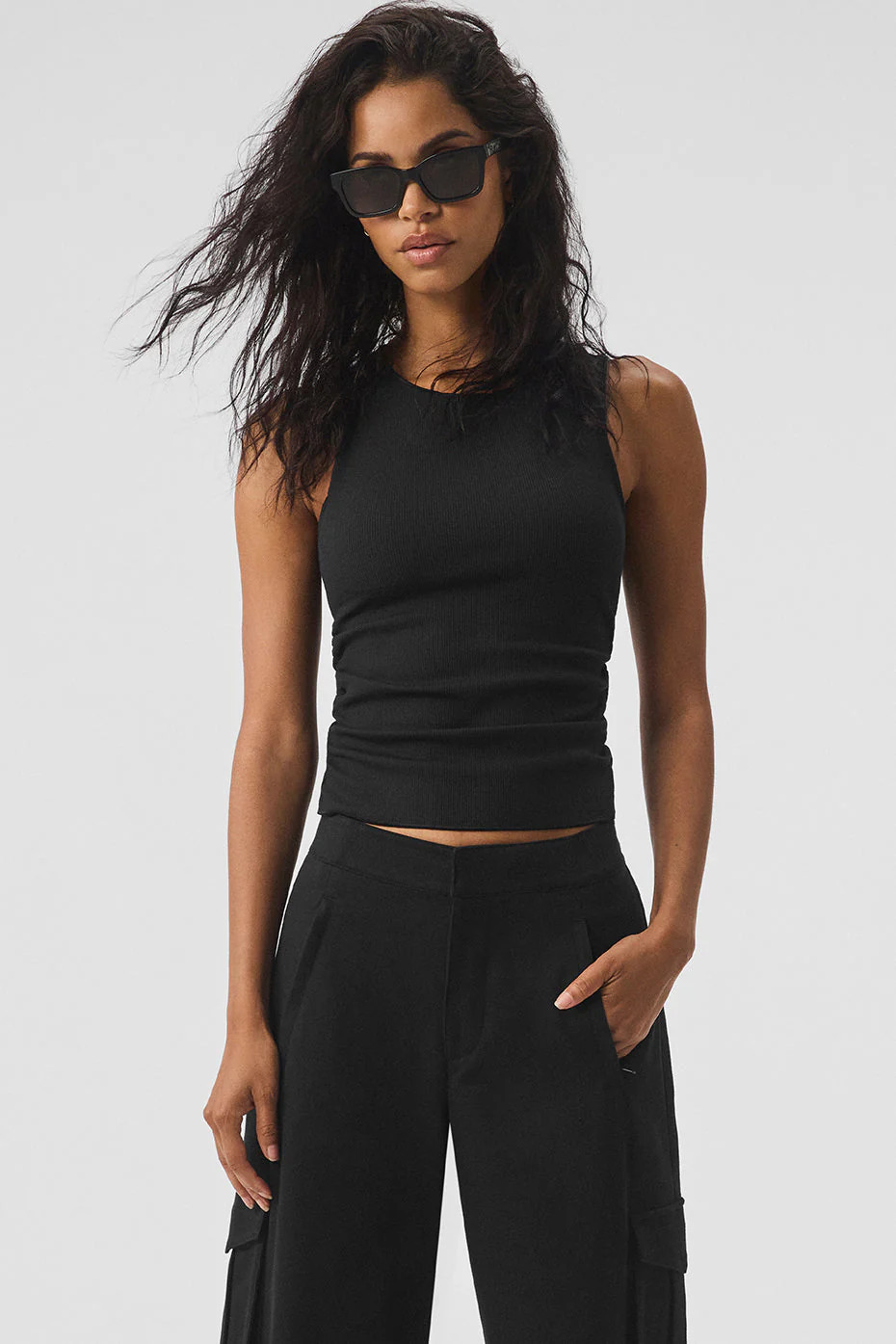 Alo Yoga� | Ribbed En Pointe Tank Top in Black, Size: 2XS | Alo Yoga