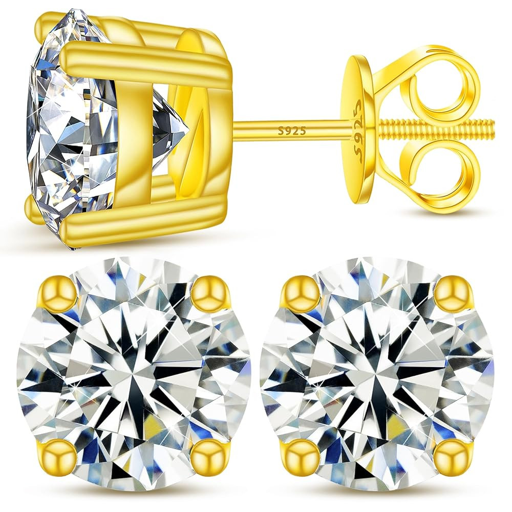 Moissanite Stud Earrings Screw Back 0.2-8 Carats (3-10mm) Moissanite Earrings for Women Men 18k G... | Amazon (US)