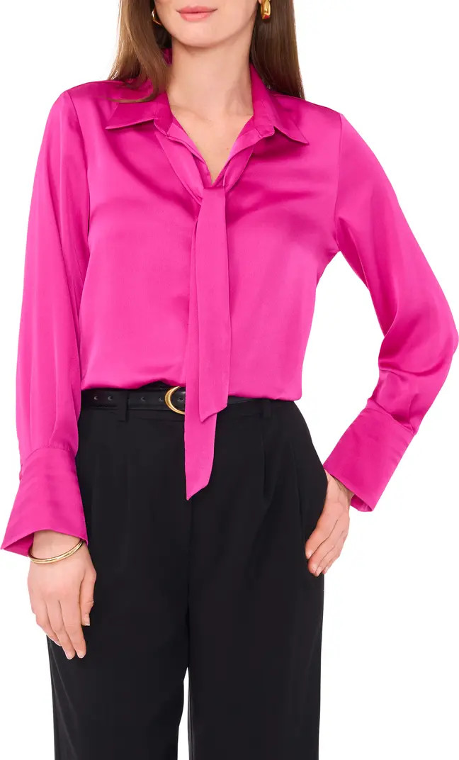 Vince Camuto Tie Neck Satin Button-Up Shirt | Nordstrom | Nordstrom