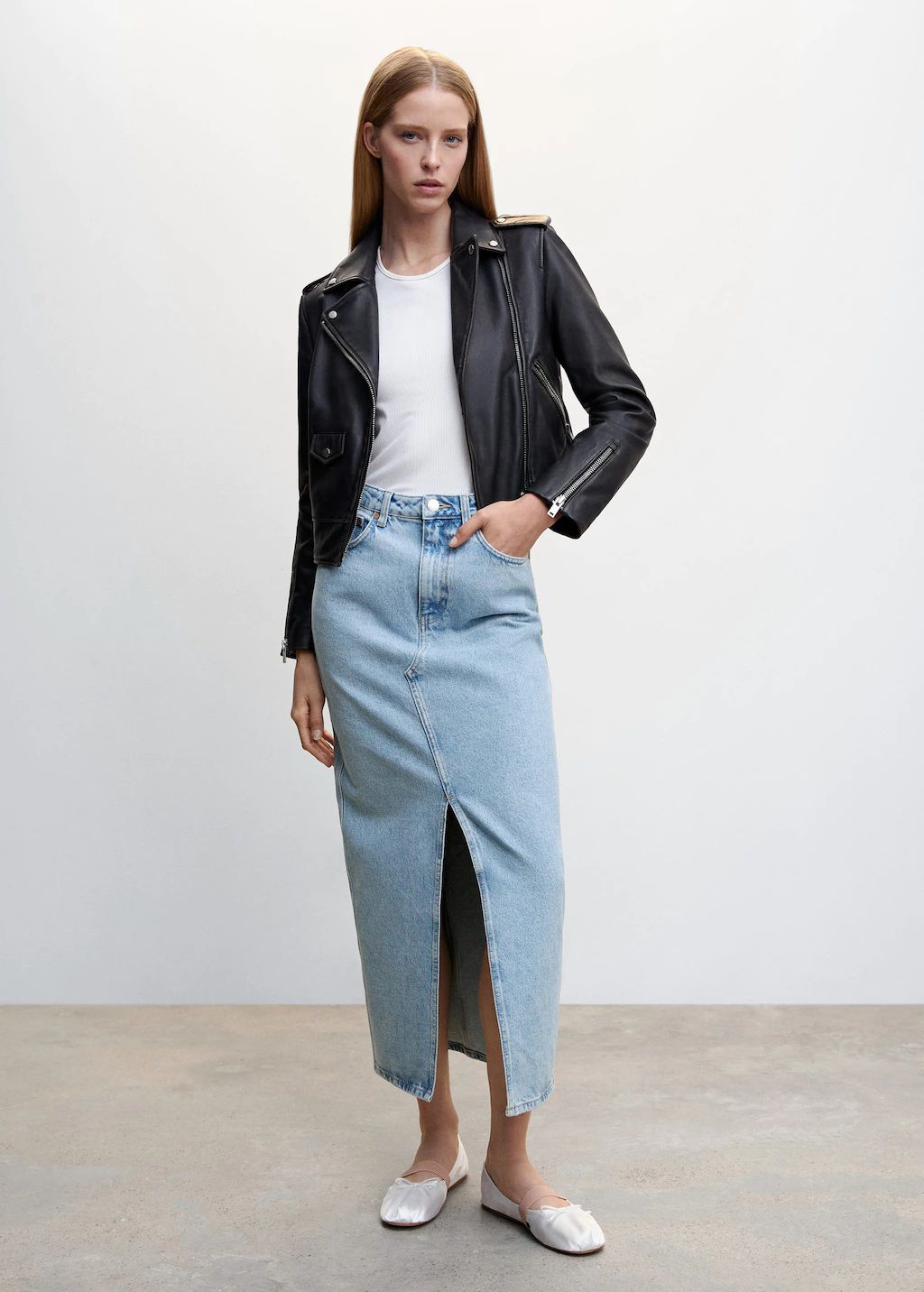 Slit denim skirt | MANGO (US)