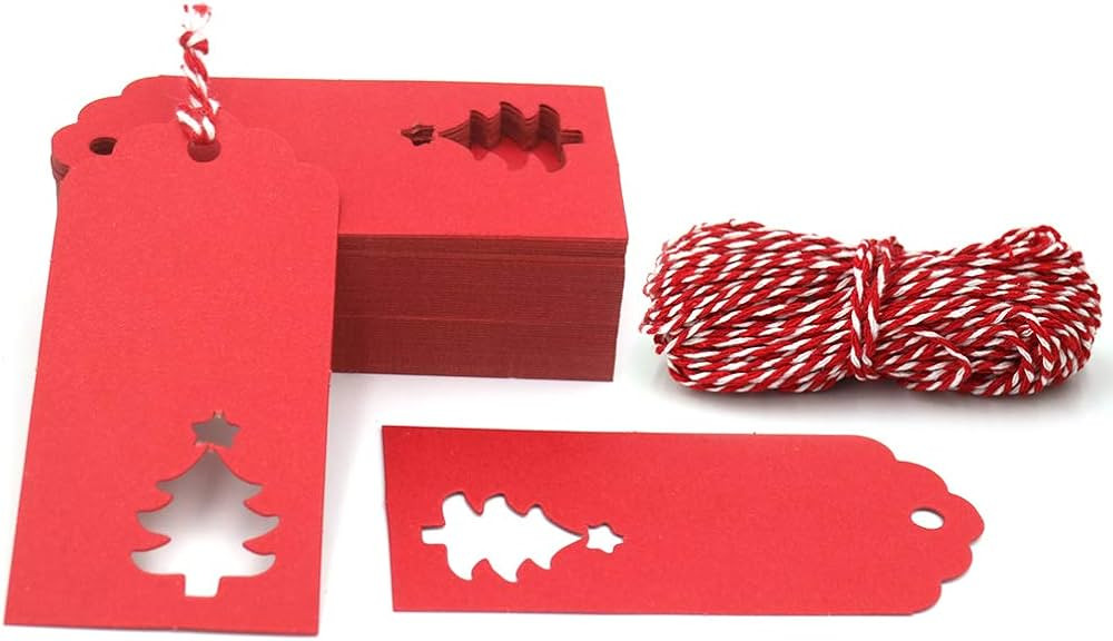 100 PCS Red Christmas Tree Gift Tags Paper Tags with String Gift Wrapping Tags Blank Gift Tag Vin... | Amazon (US)