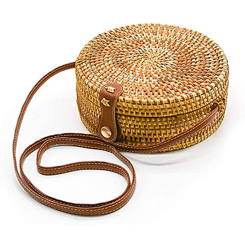 AOLIDA Rattan Bag Handwoven Round Bag Natural Chic Crossbody Handbag Circle Boho Bag for Holiday Dating Beach | Amazon (US)