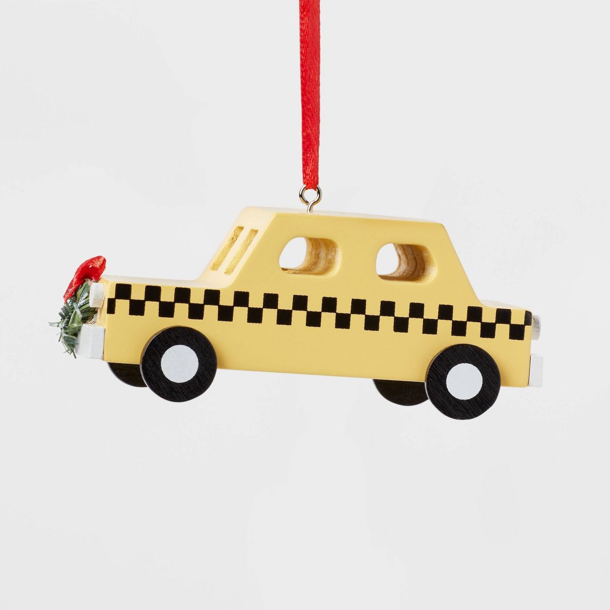 Wood Taxi with Wreath Christmas Tree Ornament Yellow - Wondershop™ | Target