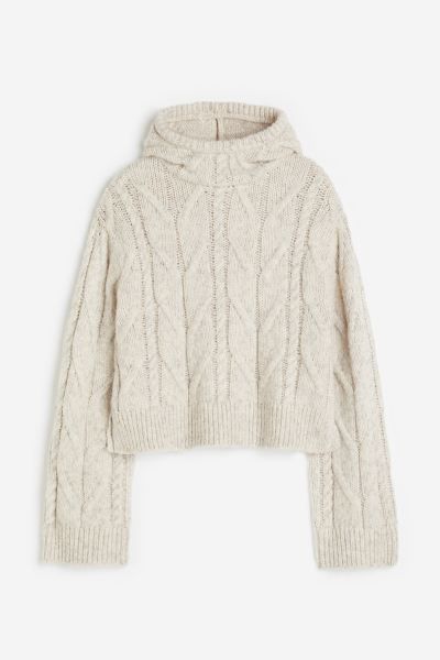 Cable-knit balaclava hoodie - Light beige - Ladies | H&M GB | H&M (UK, MY, IN, SG, PH, TW, HK)