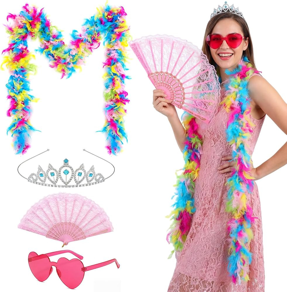 4 Pcs Feather Boas Princess Costume Accessories for Women, 6.8ft Feather Boas 60g, Pink Heart Rim... | Amazon (US)