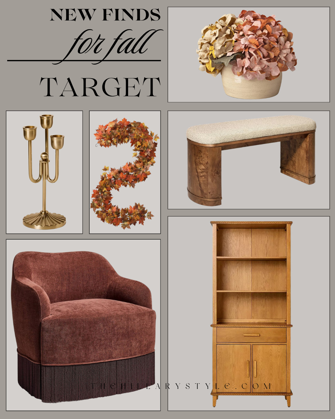 Target Fall Home Finds for a Warm, Collected Home

Target’s newest fall home finds are full of rich autumn color and vintage-inspired details. Think warm burl wood, rust and terracotta upholstery, antique brass accents, cozy boucle, fall hydrangeas, and seasonal greenery. These affordable Target finds make it easy to create an elevated, collected home that feels cozy for fall without looking overly themed.

#TargetHome #TargetFinds #TargetStyle #TargetNewArrivals #FallHomeDecor #FallDecor #FallDecorating #AutumnDecor #AffordableHomeDecor #DesignerInspired #CollectedHome #VintageInspired #BurlWood #WarmNeutrals #CozyHome #FallFlorals #HomeInspo #LTKFinds #TheHillaryStyle 

 

#LTKHome #LTKSeasonal #LTKHome