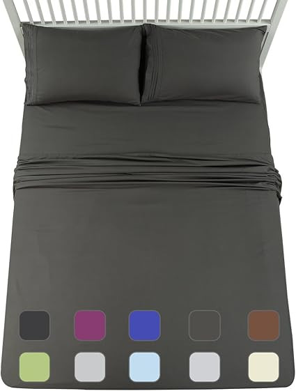 King Size Bed Sheets Set 4 Pcs Hotel Sheets 14 Inches Deep Pocket 1 Flat 1 Fitted Sheets& 2 Pillo... | Amazon (CA)