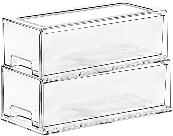 Stackable Storage Drawer, Pull Out Plastic Food Fridge Organizer Bins for Pantry Shelf Refrigerat... | Amazon (US)