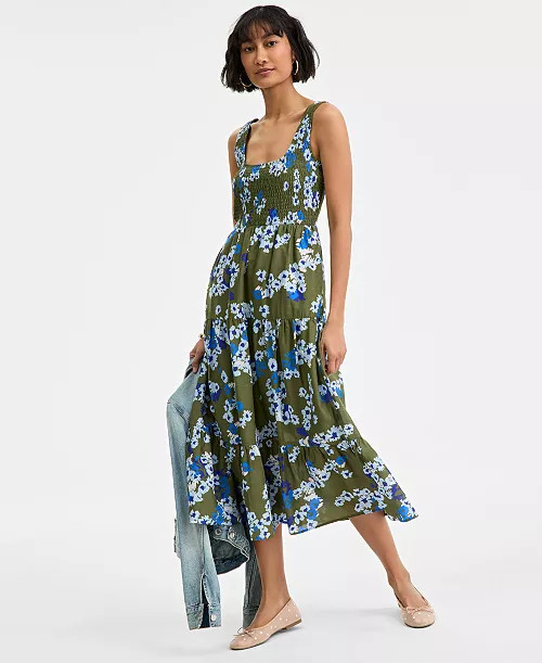 On 34th Women's Woven Printed Tiered Scoop-Neck Tank Midi Dress, Exclusively at Macy's - Macy's | Macy's
