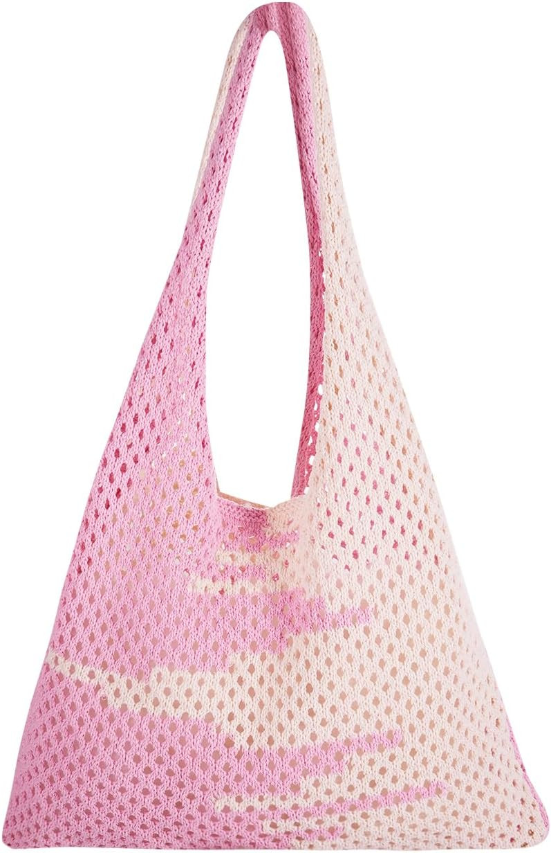Crochet Tote Bag, Women Summer Aesthetic Mesh Beach Bags, Girls Hobo Bags Y2k Purse Fairy Grunge ... | Amazon (US)
