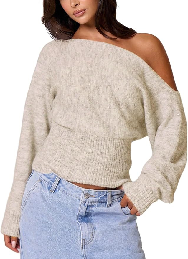 Milumia Women's Off The Shoulder Sweater Long Sleeve Cinched Waist Fall Knit Tops Knitwear | Amazon (US)