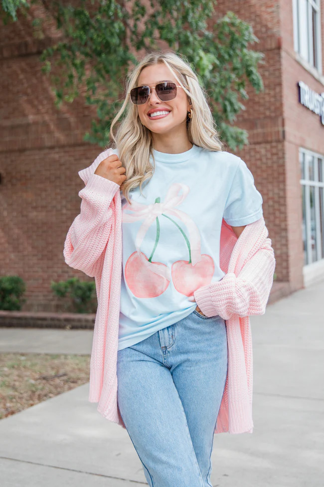 Pink Cherries Chambray Comfort Colors Graphic Tee | Pink Lily