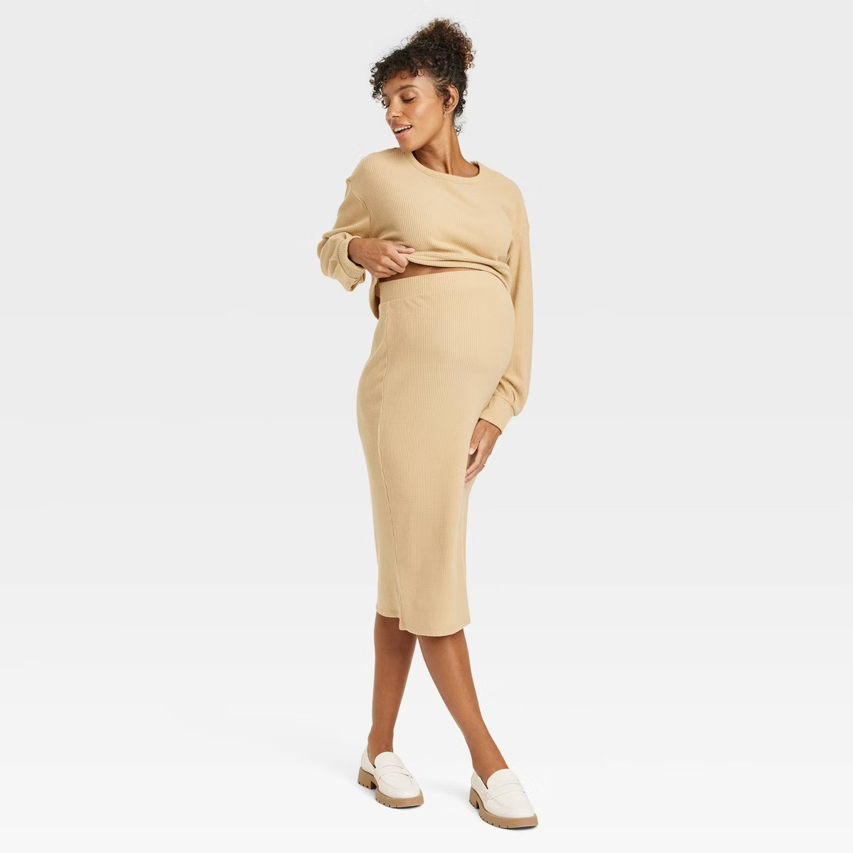 Match Back Ribbed Maternity Coordinate Set - Isabel Maternity by Ingrid & Isabel™ Tan M | Target