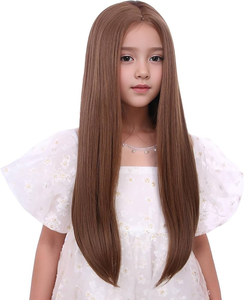 Girls Light Brown Wig Long Brown Straight Wig for Kids Long Light Brown Middle Part Wig for Child... | Amazon (US)