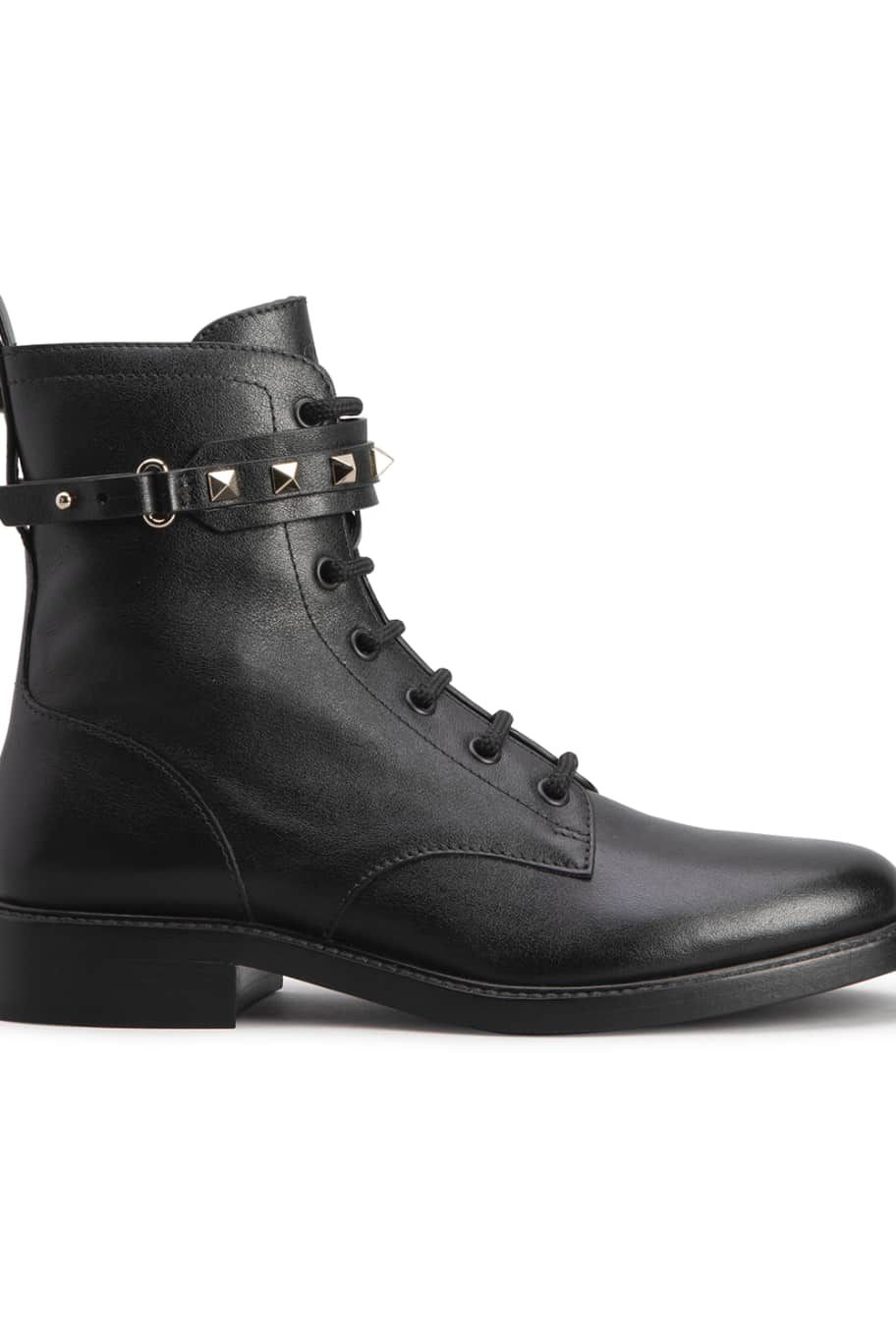 Valentino Garavani Rockstud Zip Leather Combat Boots | Neiman Marcus
