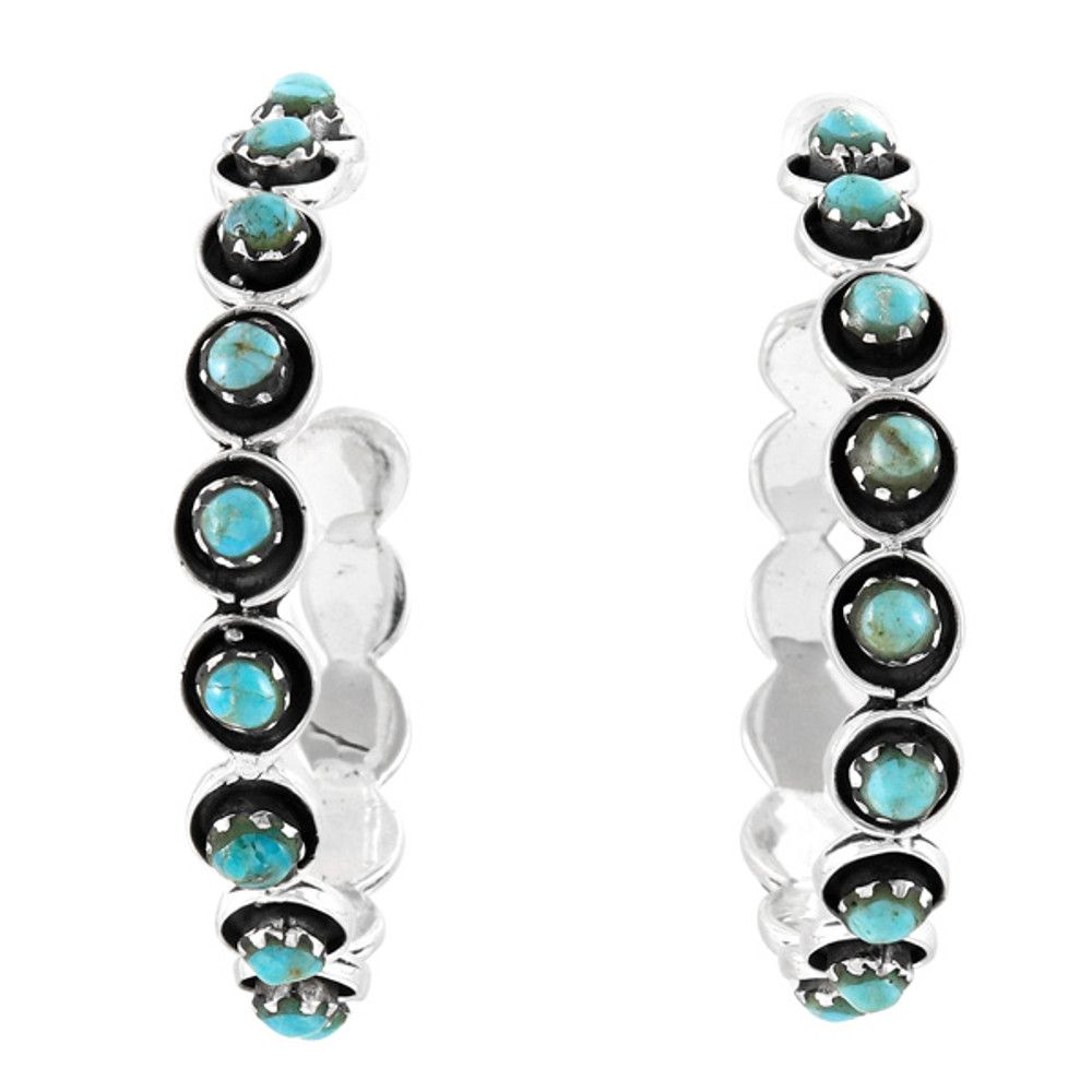 Large Turquoise Hoop Earrings Sterling Silver E1452-C75 | TURQUOISE NETWORK