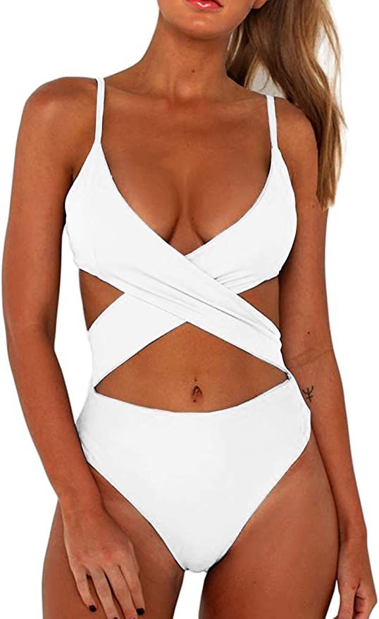 CHYRII Women's Sexy Criss Cross High Waisted Cut Out One Piece Monokini Swimsuit | Amazon (US)