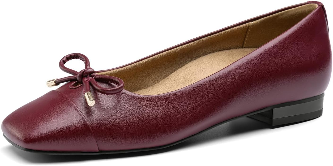 Athlefit Ballet Flats for Women Bow Square Toe Arch Support Ballerina | Amazon (US)