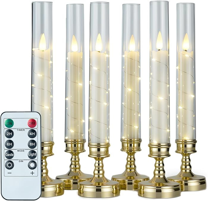 6 PCS Flameless Candles with Remote and Timer, Flickering LED Romantic Candles with Embedded Star... | Amazon (US)