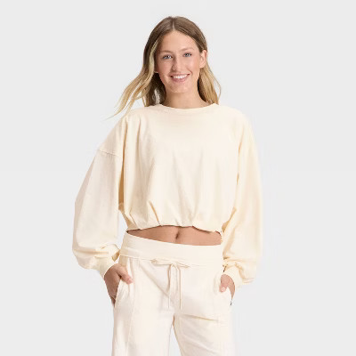 Women's Bubble Hem Long Sleeve Top - JoyLab™ Cream XXS | Target