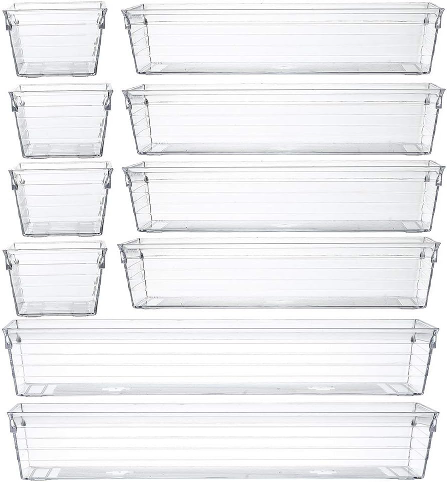 Clear Plastic Drawer Organizer Tray for Vanity Cabinet (Set of 10),Storage Tray for Makeup, Kitch... | Amazon (US)